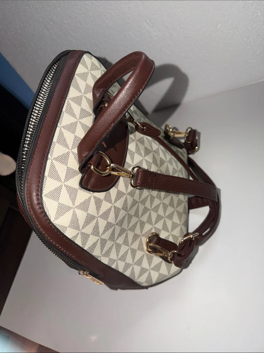 Beige Geometric Crossbody Bag - Unbranded